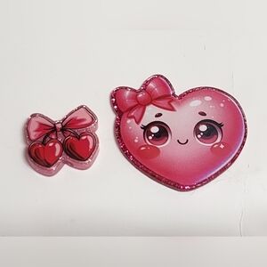 Heart Flatback Beads Valentine Glitterback Cherries Love Keychain Badge Bag Clip